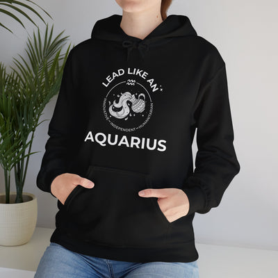 LEAD LIKE an Aquarius #2 - Heavy Hooded Sweatshirt - White/Black