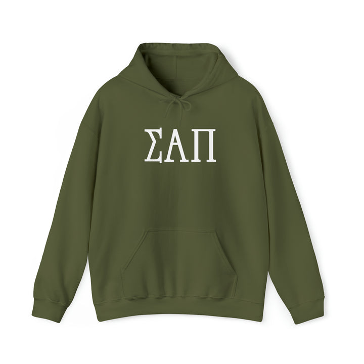 SIGMA ALPHA PI Elite Heavy Hooded Sweatshirt - White Letters