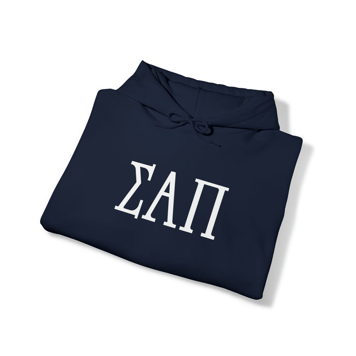 SIGMA ALPHA PI Elite Heavy Hooded Sweatshirt - White Letters