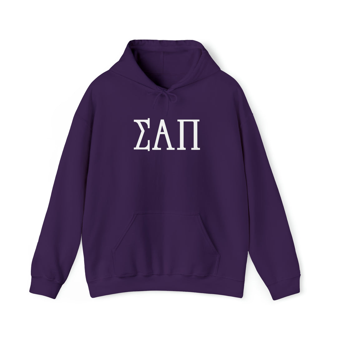 SIGMA ALPHA PI Elite Heavy Hooded Sweatshirt - White on Colors