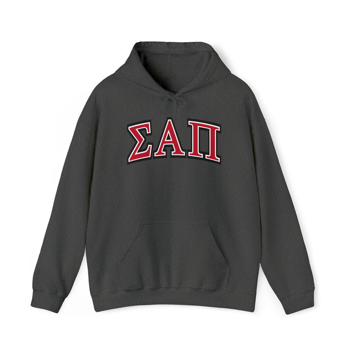 SIGMA ALPHA PI Heavy Hooded Sweatshirt - Red on Dark Heather