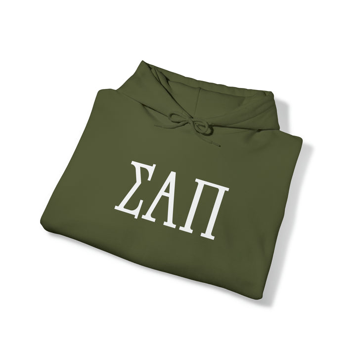 SIGMA ALPHA PI Elite Heavy Hooded Sweatshirt - White Letters