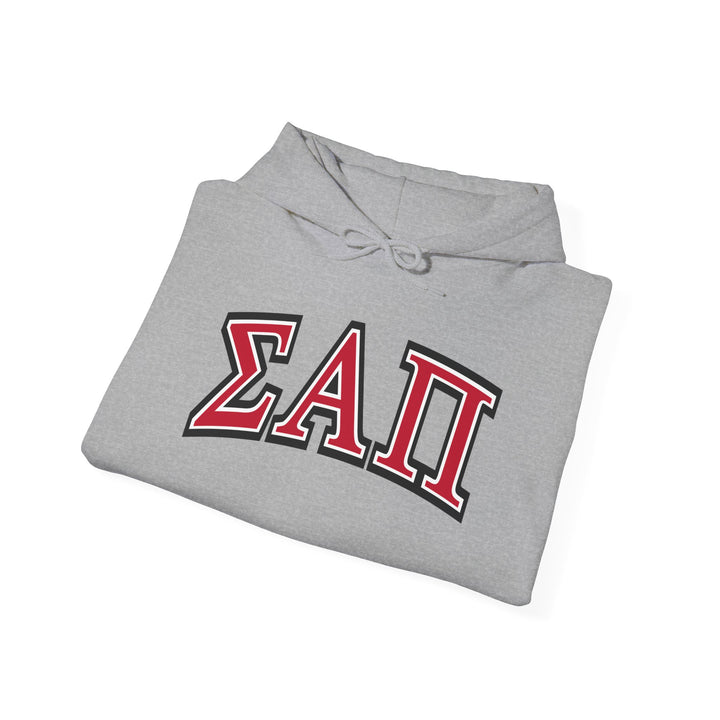 SIGMA ALPHA PI Heavy Hooded Sweatshirt - Red on Heather Grey