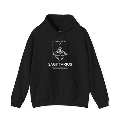 LEAD LIKE A SAGITTARIUS #1 - Heavy Hooded Sweatshirt - White/Black