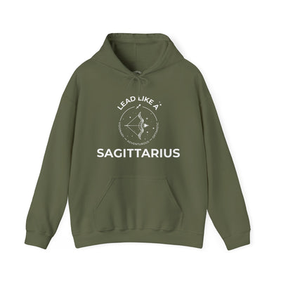 LEAD LIKE A SAGITTARIUS #2 - Heavy Hooded Sweatshirt - White/Black