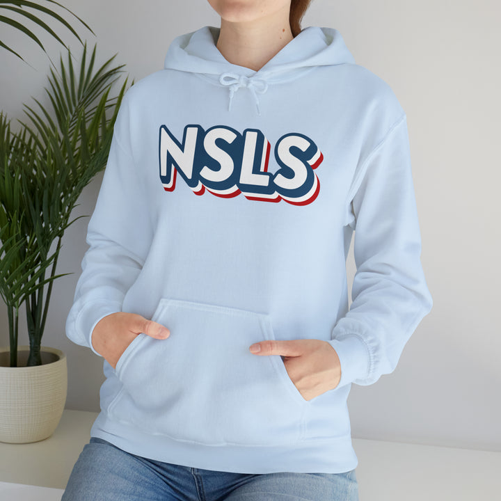 NSLS Heavy Hooded Sweatshirt - RWB on Light Blue