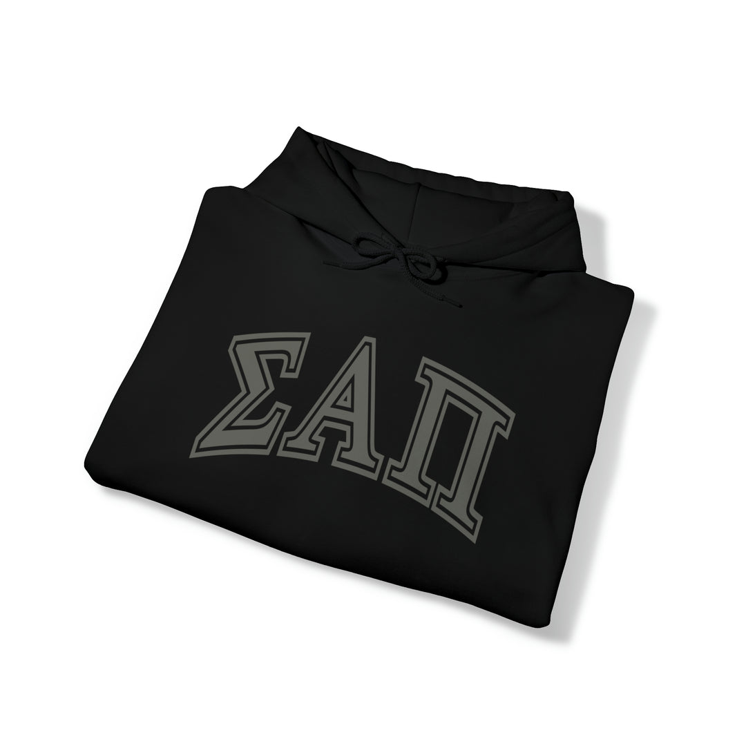 SIGMA ALPHA PI Heavy Hooded Sweatshirt - Grey on Black