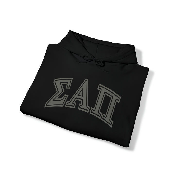 SIGMA ALPHA PI Heavy Hooded Sweatshirt - Grey on Black