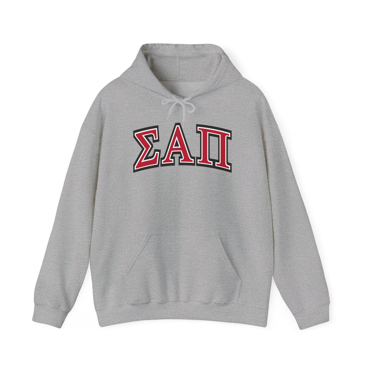 SIGMA ALPHA PI Heavy Hooded Sweatshirt - Red on Heather Grey