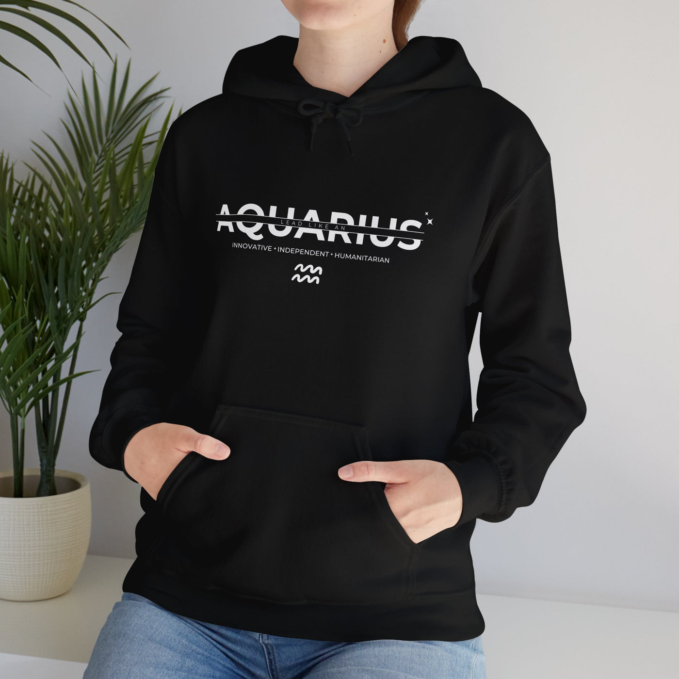 LEAD LIKE an Aquarius #3 - Heavy Hooded Sweatshirt - White/Black