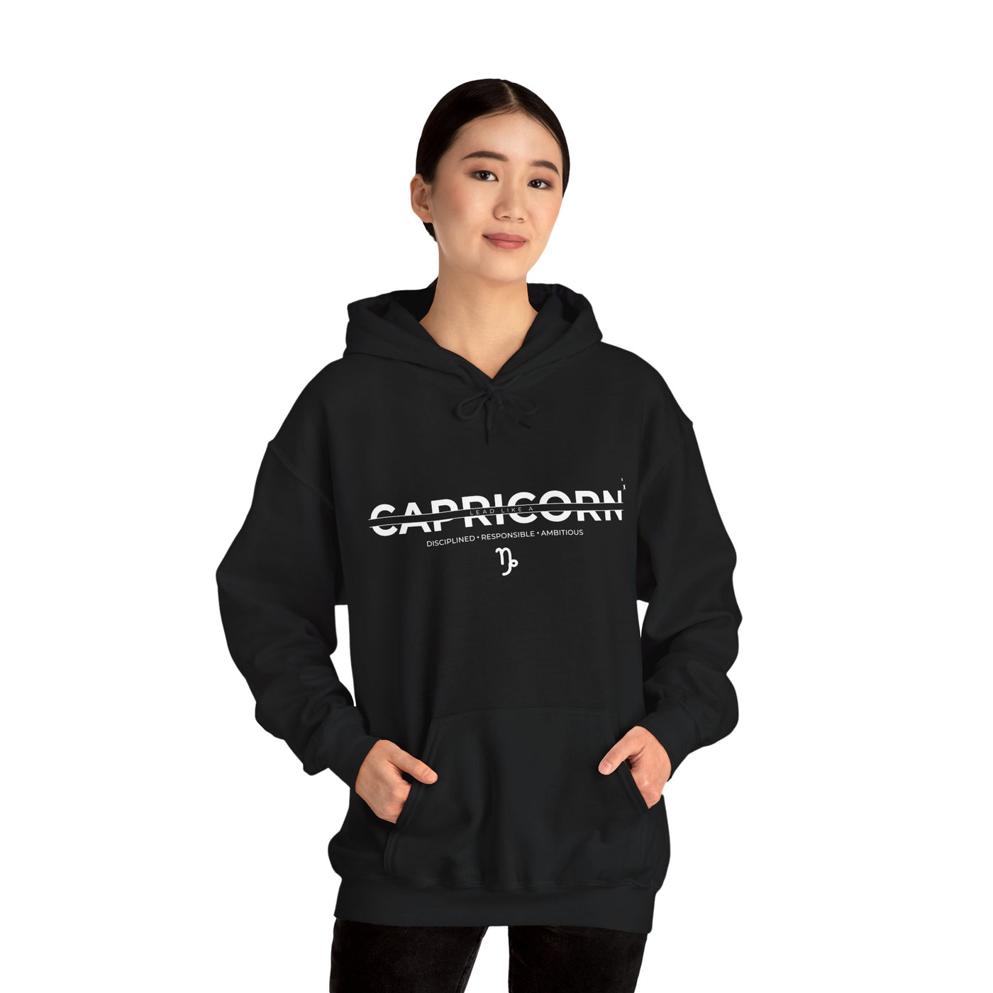 LEAD LIKE A Capricorn #3 - Heavy Hooded Sweatshirt - White/Black