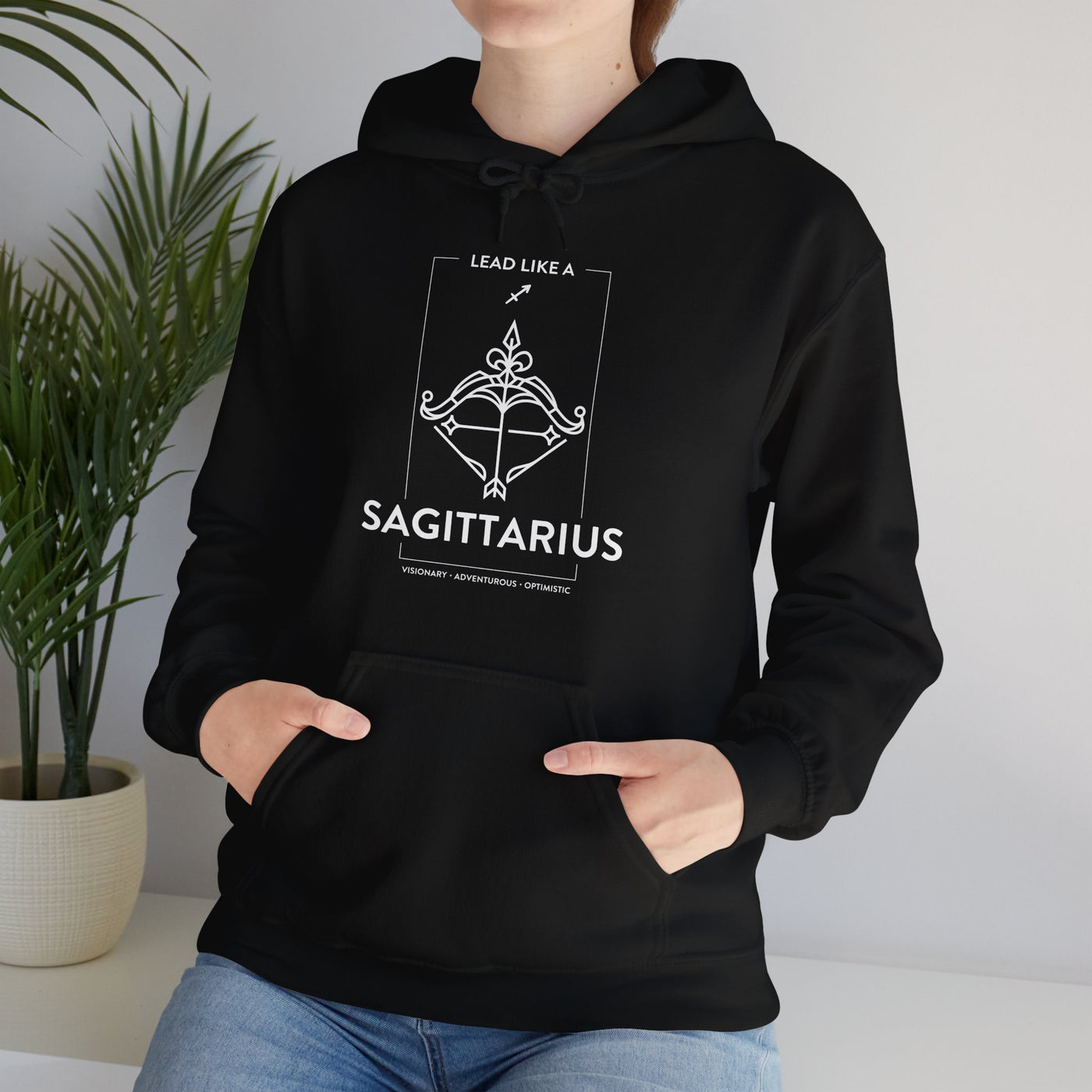 LEAD LIKE A SAGITTARIUS #1 - Heavy Hooded Sweatshirt - White/Black