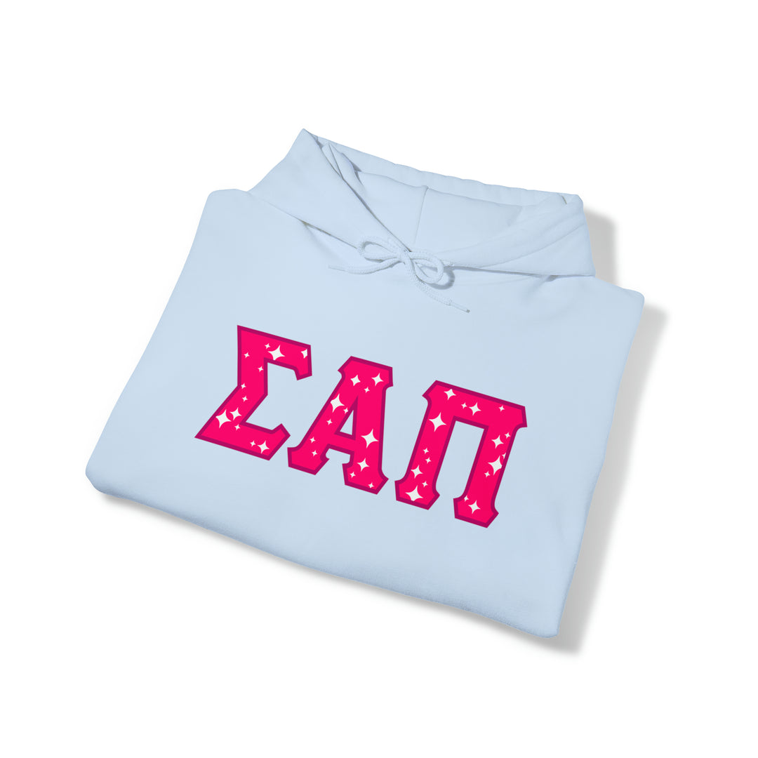 SIGMA ALPHA PI Heavy Hooded Sweatshirt - Pink on Blue