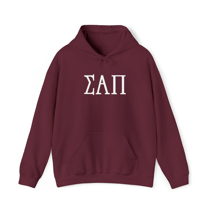 SIGMA ALPHA PI Elite Heavy Hooded Sweatshirt - White on Colors
