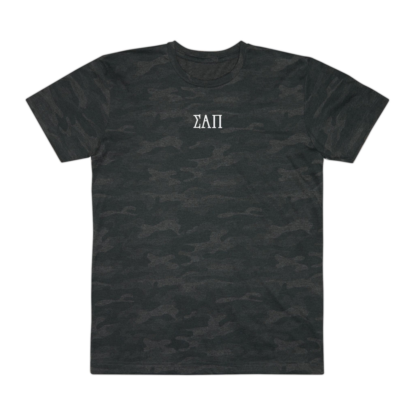 Elite Sigma Alpha Pi T-Shirt - White on Black Camo