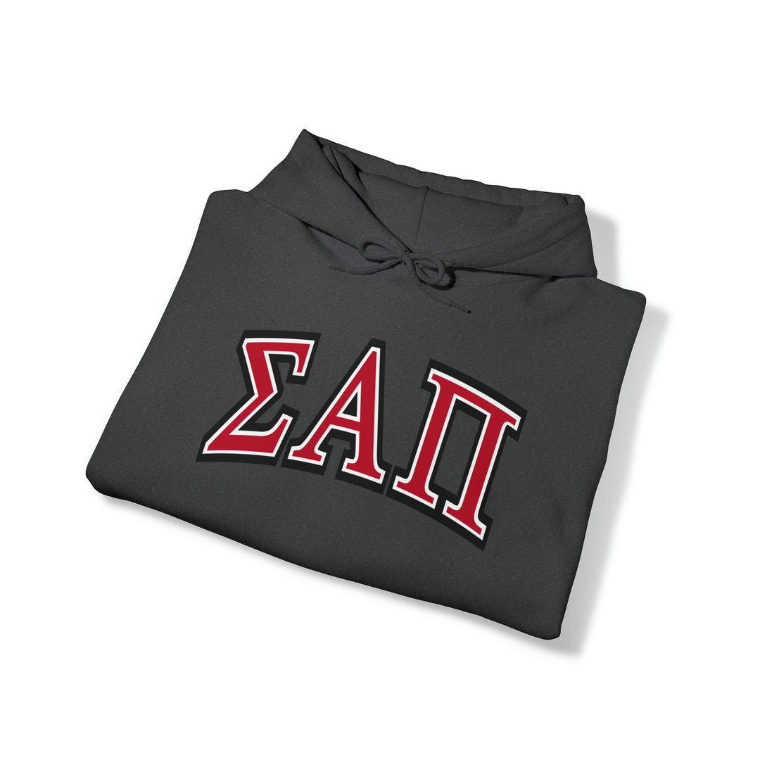 SIGMA ALPHA PI Heavy Hooded Sweatshirt - Red on Dark Heather