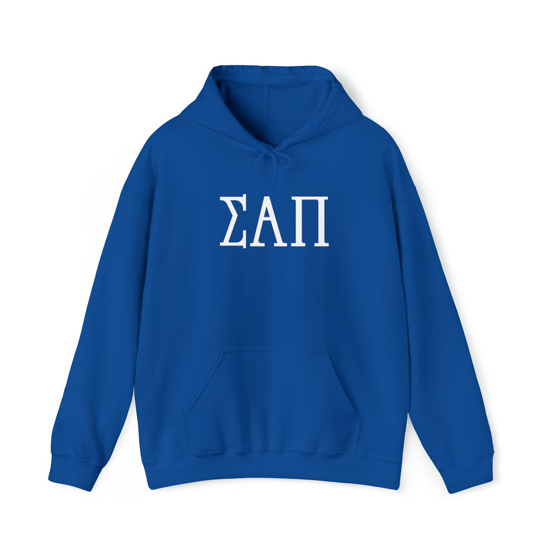 SIGMA ALPHA PI Elite Heavy Hooded Sweatshirt - White on Colors