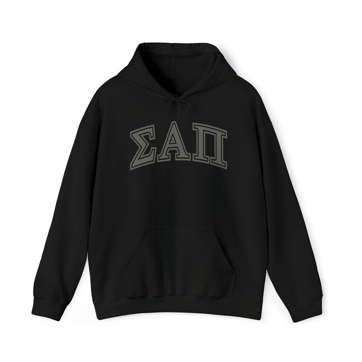 SIGMA ALPHA PI Heavy Hooded Sweatshirt - Grey on Black