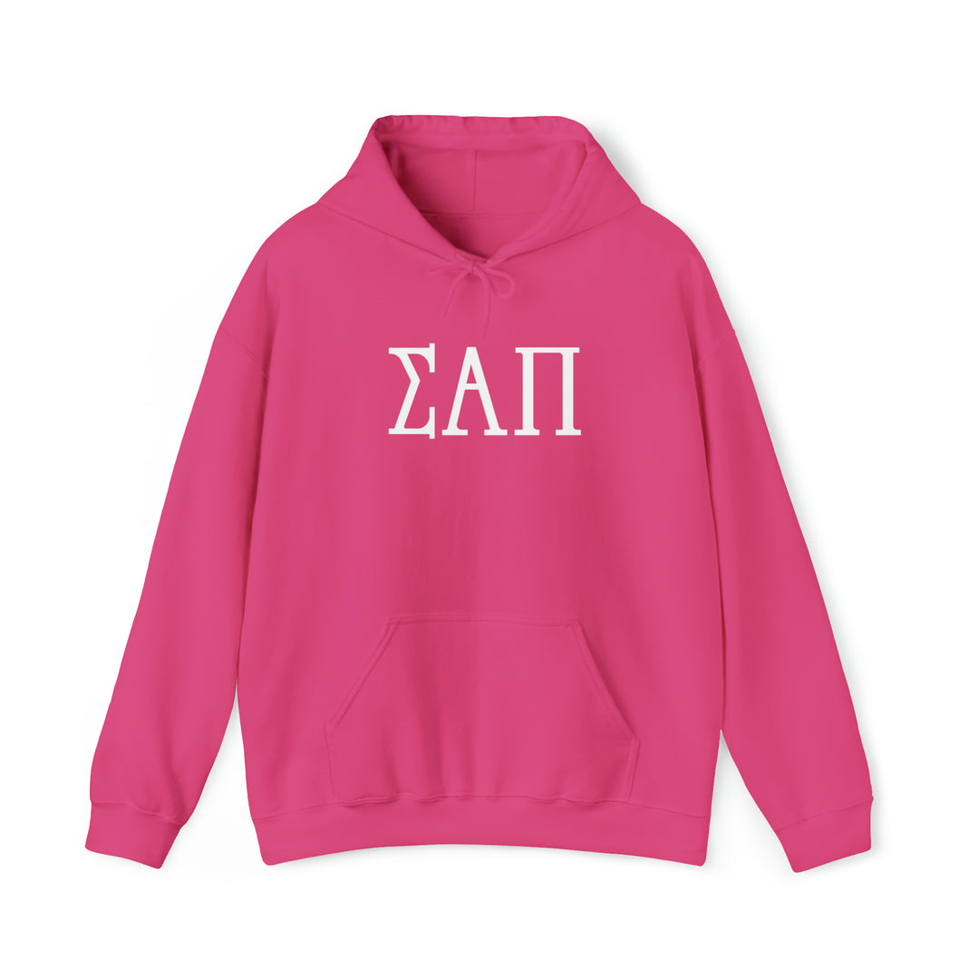 SIGMA ALPHA PI Elite Heavy Hooded Sweatshirt - White on Colors