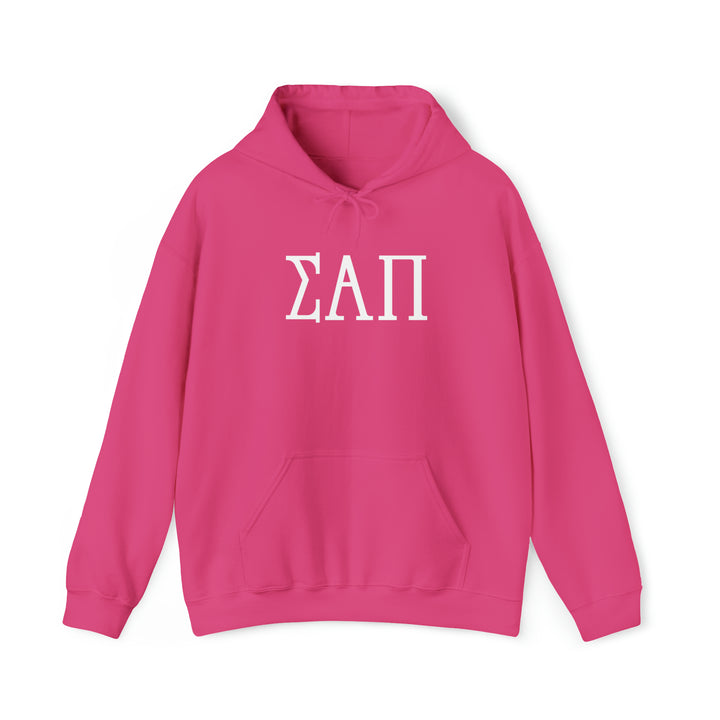 SIGMA ALPHA PI Elite Heavy Hooded Sweatshirt - White on Colors