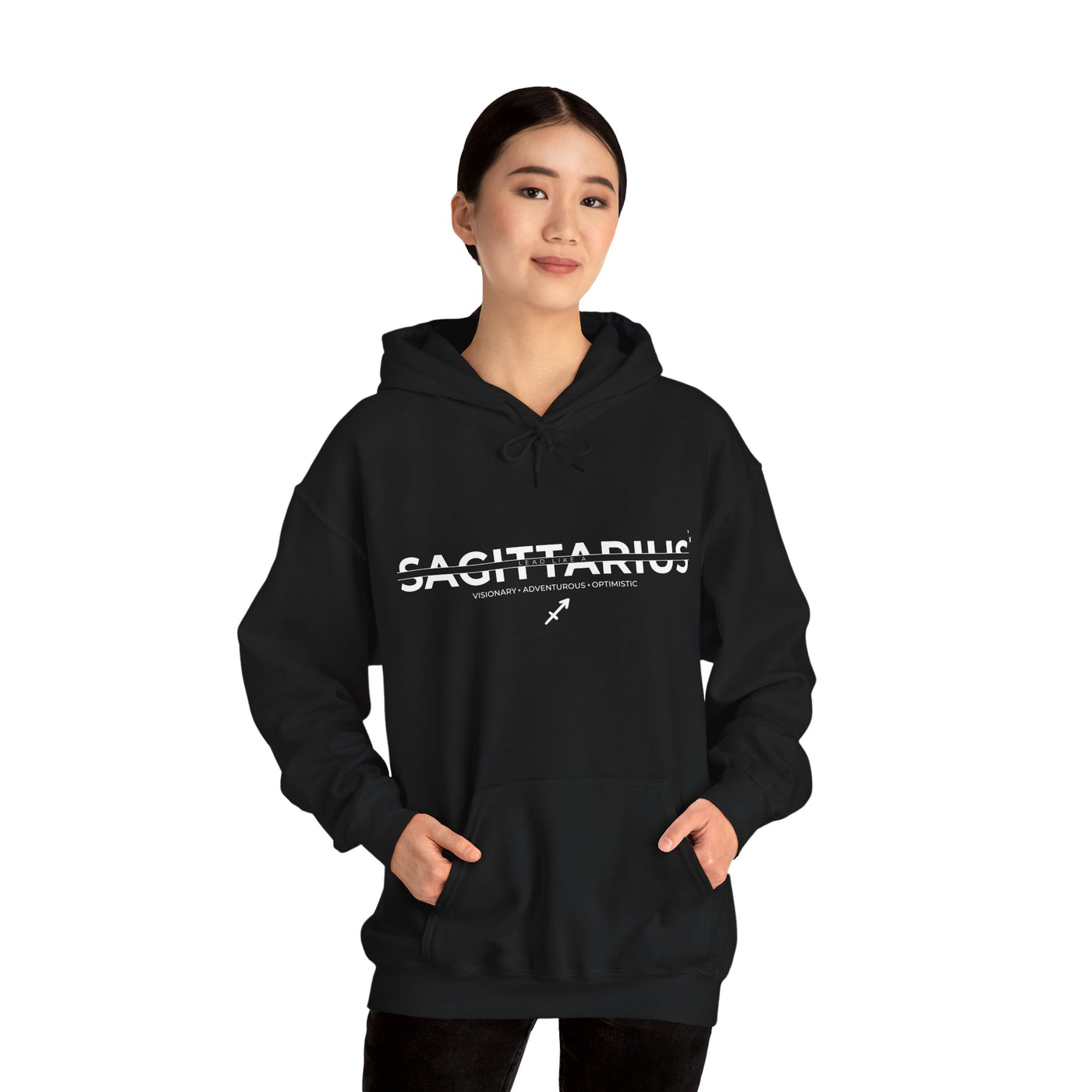 LEAD LIKE A SAGITTARIUS #3 - Heavy Hooded Sweatshirt - White/Black