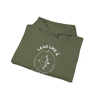 LEAD LIKE A SAGITTARIUS #2 - Heavy Hooded Sweatshirt - White/Black