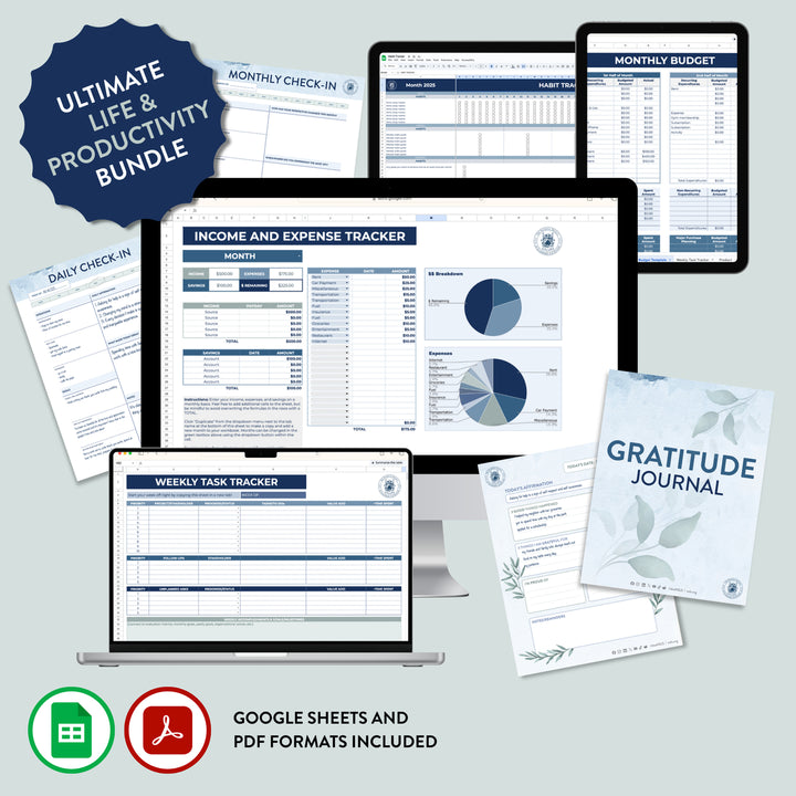 Ultimate Life &amp; Productivity Bundle (Google Sheets &amp; Editable PDFs)