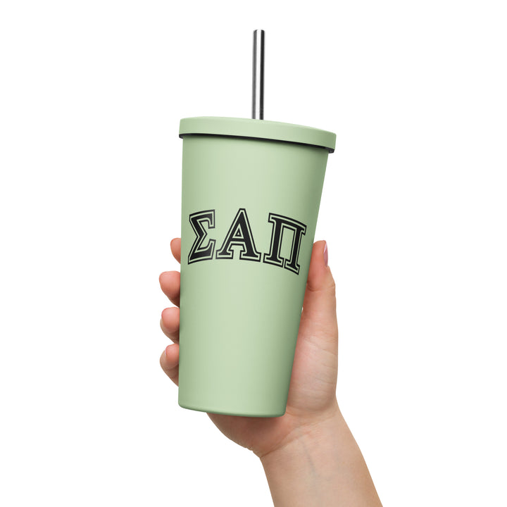 Sigma Alpha Pi Insulated tumbler with a straw - 20oz Green