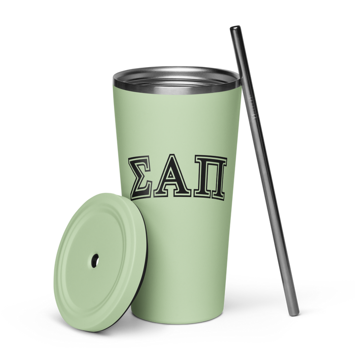 Sigma Alpha Pi Insulated tumbler with a straw - 20oz Green