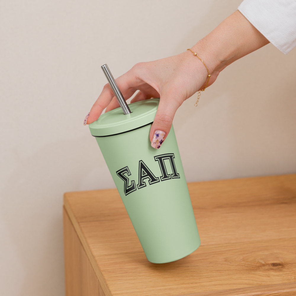 Sigma Alpha Pi Insulated tumbler with a straw - 20oz Green