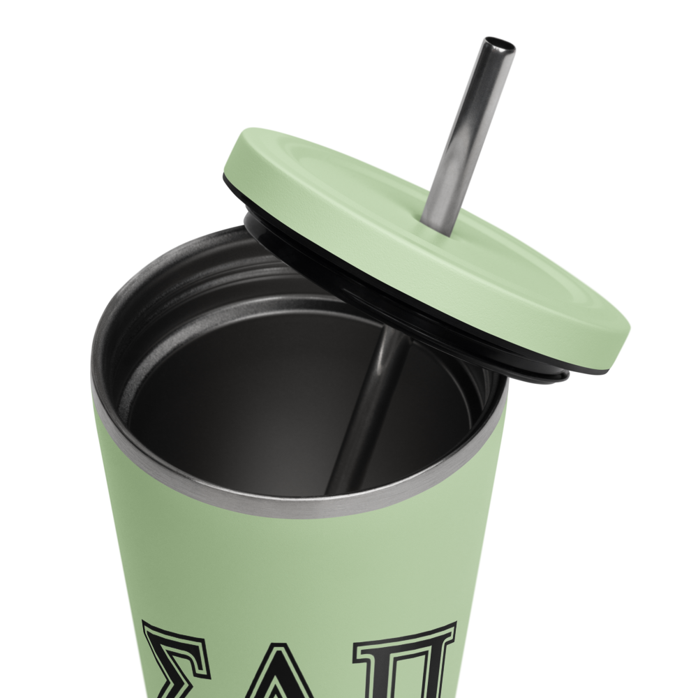 Sigma Alpha Pi Insulated tumbler with a straw - 20oz Green