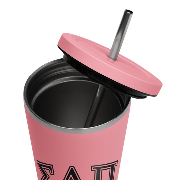 Sigma Alpha Pi Insulated tumbler with a straw - 20oz Pink