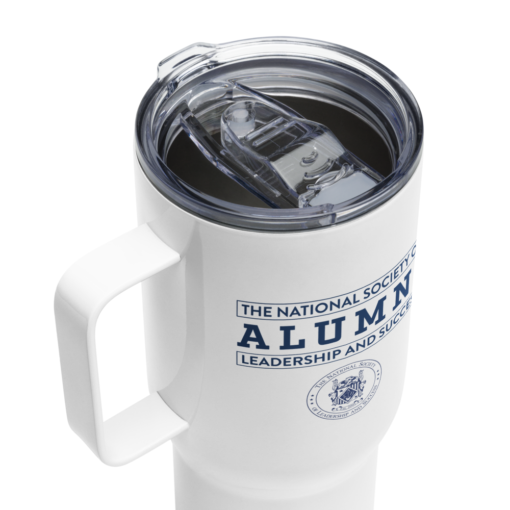 NSLS Alumni travel mug with handle, 25 oz - Blue