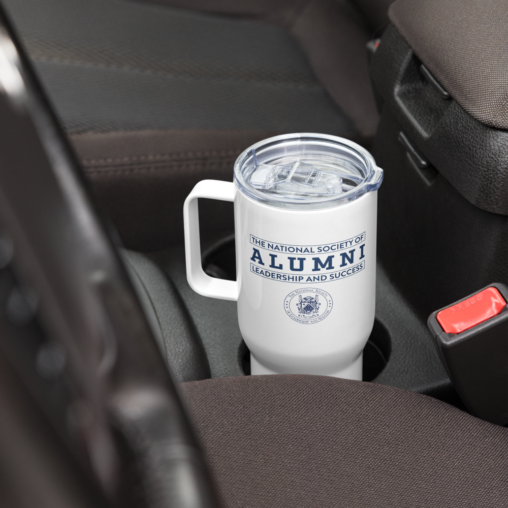 NSLS Alumni travel mug with handle, 25 oz - Blue