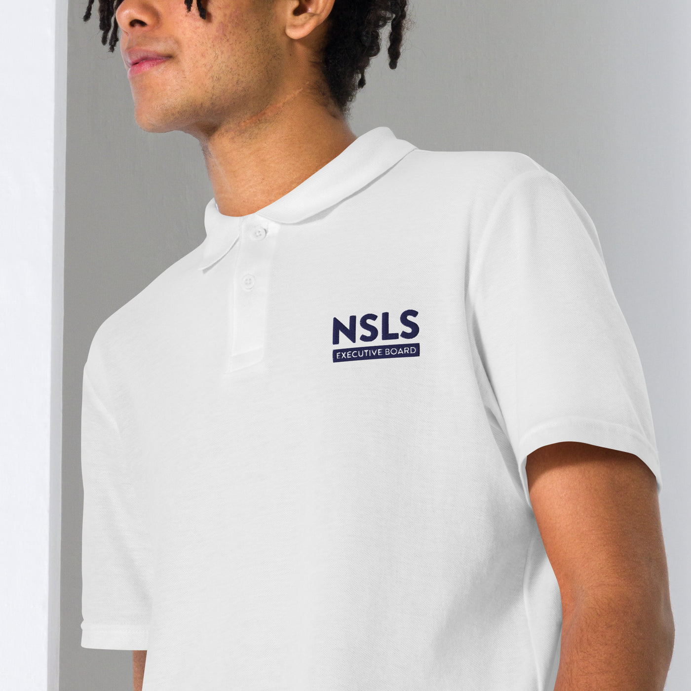 NSLS Executive Board Unisex pique polo - Blue logo