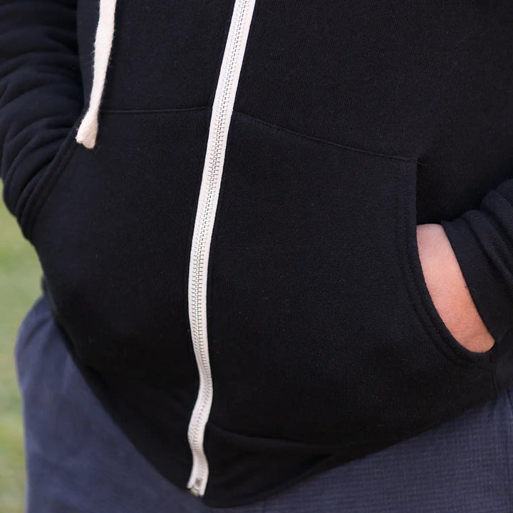Full Zip Embroidered Hoodie - Black
