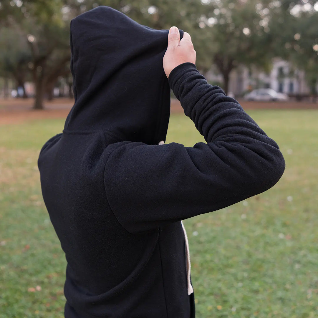 Full Zip Embroidered Hoodie - Black