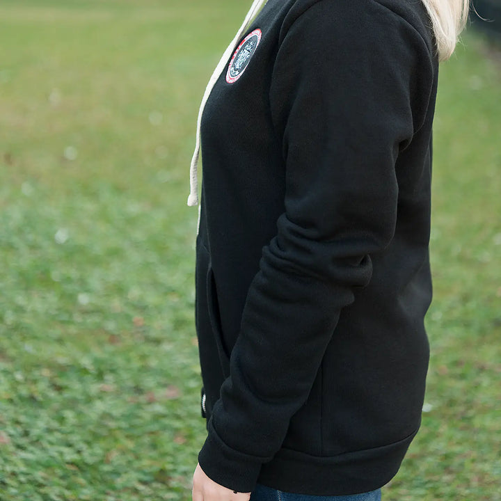 Full Zip Embroidered Hoodie - Black
