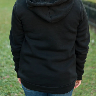 Full Zip Embroidered Hoodie - Black