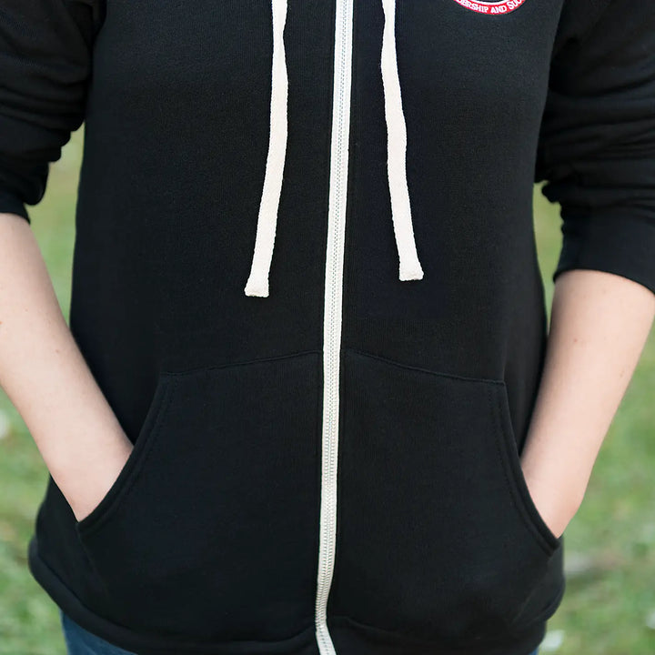 Full Zip Embroidered Hoodie - Black