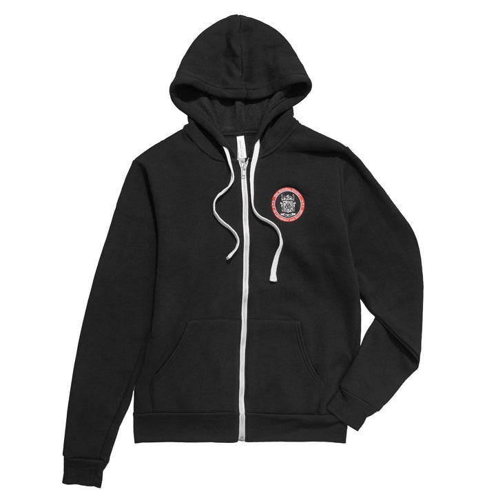 Full Zip Embroidered Hoodie - Black