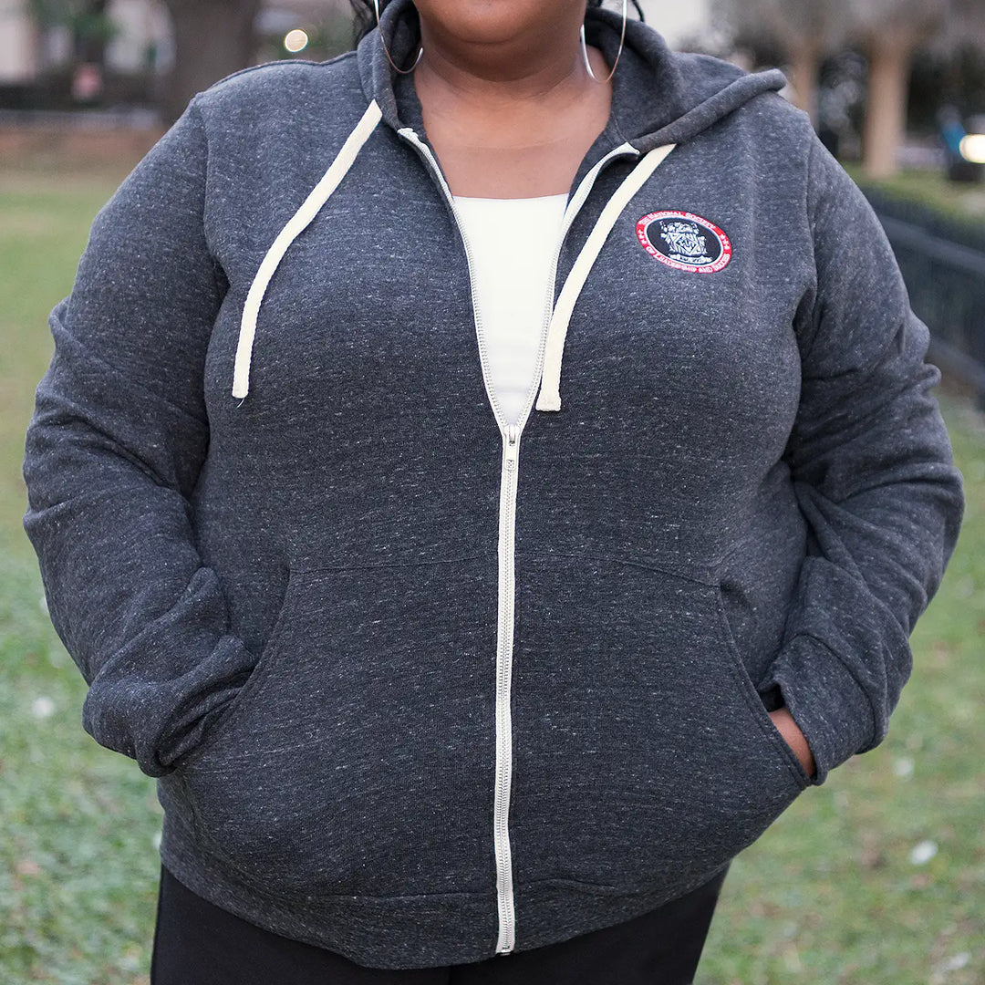 Full Zip Embroidered Hoodie - Charcoal