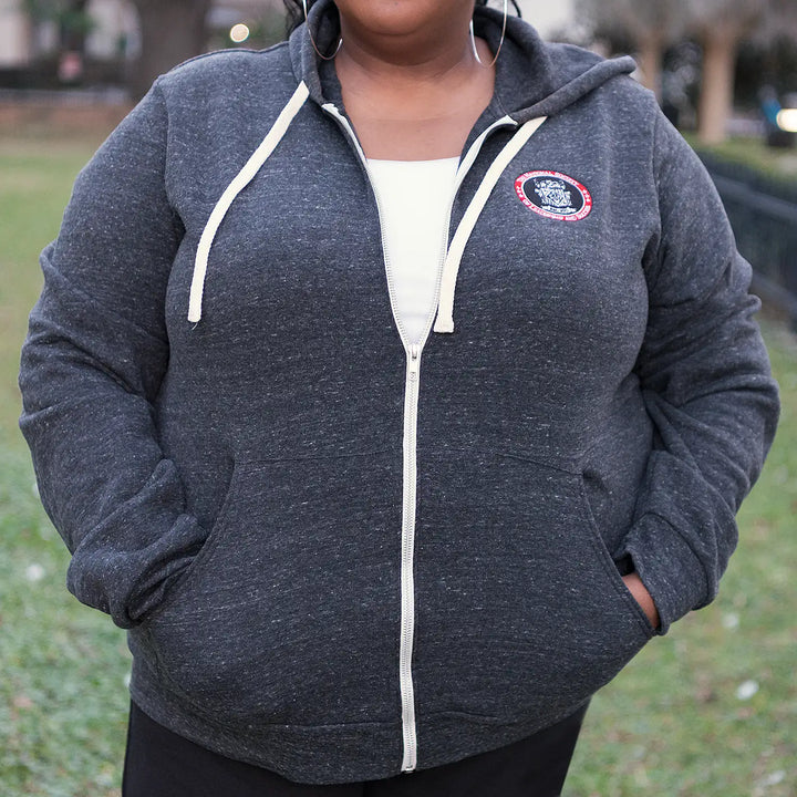 Full Zip Embroidered Hoodie - Charcoal