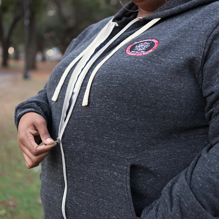 Full Zip Embroidered Hoodie - Charcoal