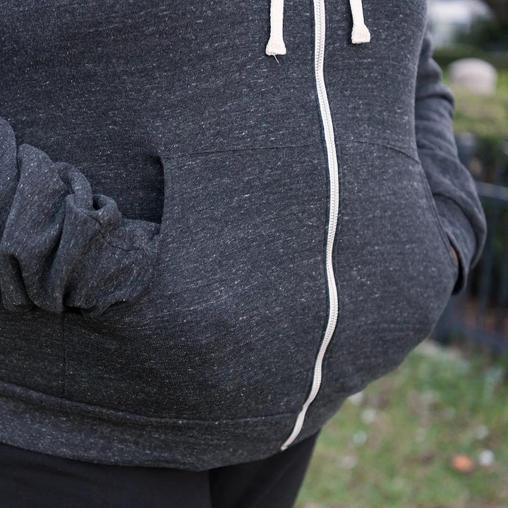 Full Zip Embroidered Hoodie - Charcoal