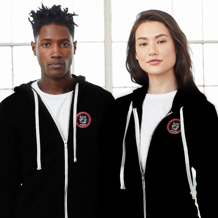 Full Zip Embroidered Hoodie - Black